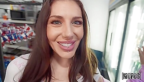 Brunette with a big ass is getting fucked hard in a public