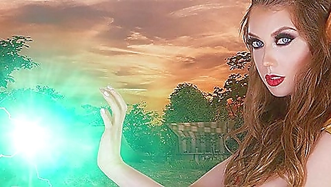 Sexy brunette in a white dress and stockings for vr cosplay porn