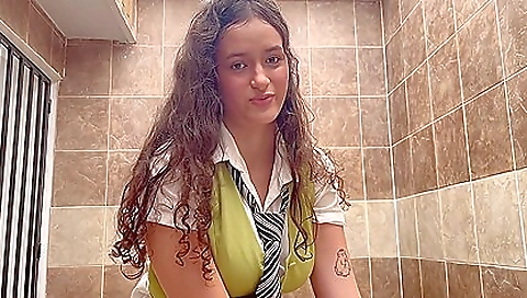 Busty brunette student with glasses sucks and fucks