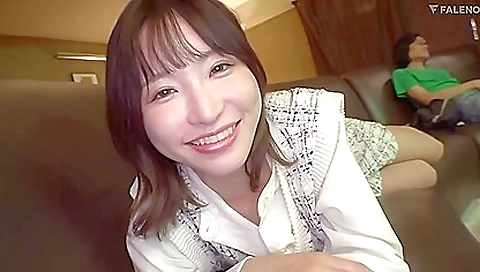 Japanese girl gets fucked by her lover on the couch