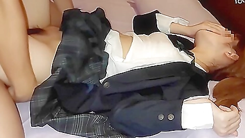 Japanese slut with a hairy pussy is getting deepthroat and fingering