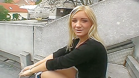 Blonde chick takes her panties off and fucks outdoors