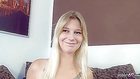 Blonde pornstar with tattooed ass getting her cunt fucked