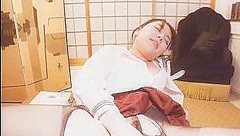 Sexy asian whore in sexy white stockings plays with pussy