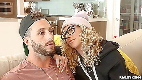 Busty blonde with sexy bra is getting fucked in front of the camera