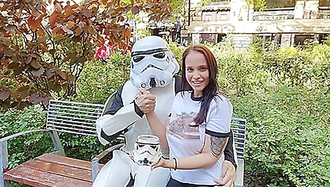 sexy brunette with large tits in the black tie movie