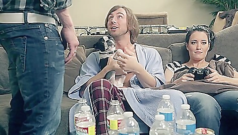 Busty brunette teen 18+ gets fucked by two horny studs