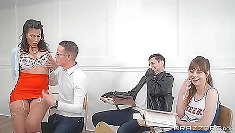 Big boobs teacher with sex and sex toys for a stud