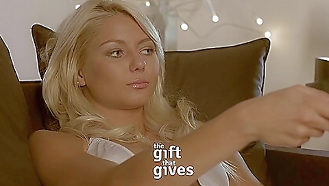 Sweet blonde masturbates with a dildo in her pussy