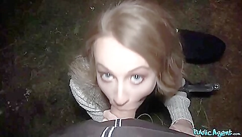 Brunette in a sexy blouse gets a deepthroat cast on the beach