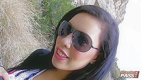 Brunette amateur is having fun with a cock outdoors