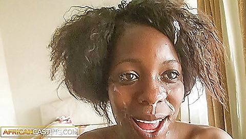 Ebony babe gets nailed in the casting room and she gets a cumshot