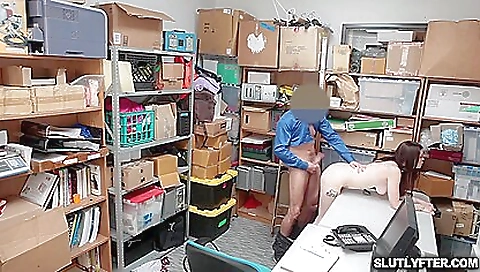 Horny tattooed chick gets fucked by a male boss in front